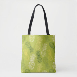 Pineapple Outline Pattern on Green Tote Bag