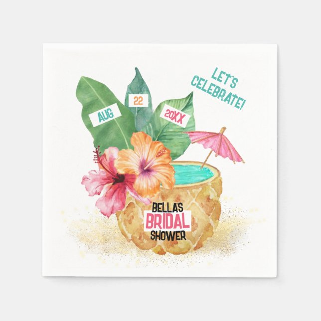 Pineapple Palm Tropical Beach Bridal Shower Napkin (Front)