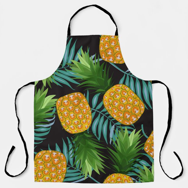 Pineapple Palms Black Tapestry Apron (Front)