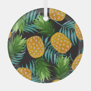 Pineapple Palms Black Tapestry Glass Tree Decoration