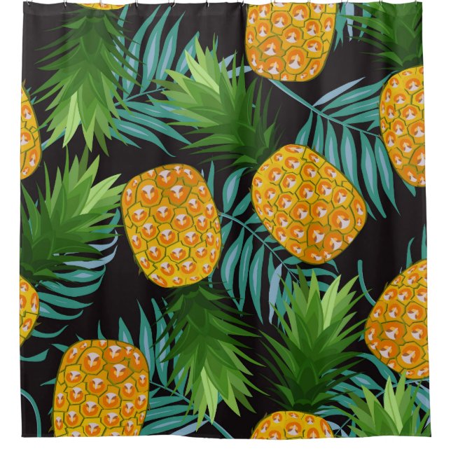 Pineapple Palms Black Tapestry Shower Curtain (Front)