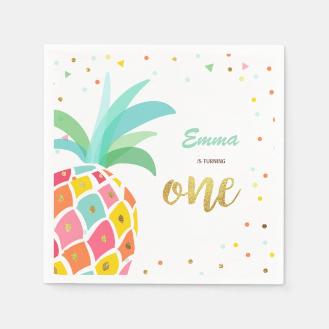 Pineapple Paper Napkins Birthday Tropical Aloha (Front)
