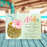 Pineapple Paradise Aloha Beach Watercolor Wedding Save The Date<br><div class="desc">Tropical wedding Save the Date card features colourful "Aloha" script lettering and a watercolor pineapple with a pink hibiscus flower on a green and blue watercolor background. Perfect for beach,  tropical island destination,  Hawaiian luau,  coastal and summer wedding themes. Original artwork KL Stock.</div>
