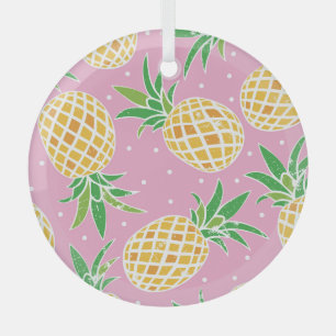 Pineapple Paradise: Tropical Pattern Glass Tree Decoration