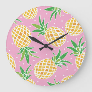 Pineapple Paradise: Tropical Pattern Large Clock