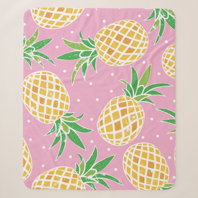 Pineapple Paradise: Tropical Pattern Sherpa Blanket (Front)