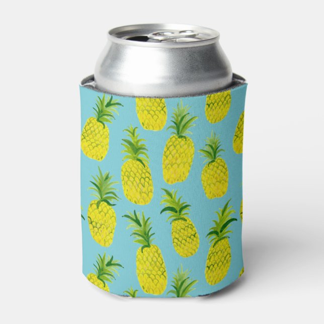 Pineapple party blue can cooler: add your own text can cooler (Can Front)