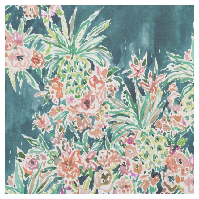 PINEAPPLE PARTY Lush Tropical Boho Floral Fabric (Swatch)