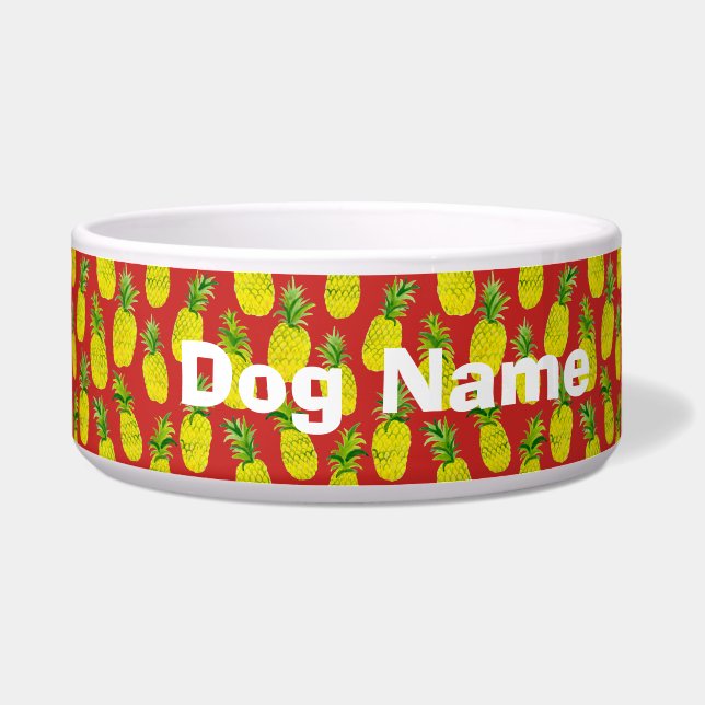 Pineapple Party Red Customised Pet Water or Food (Front)