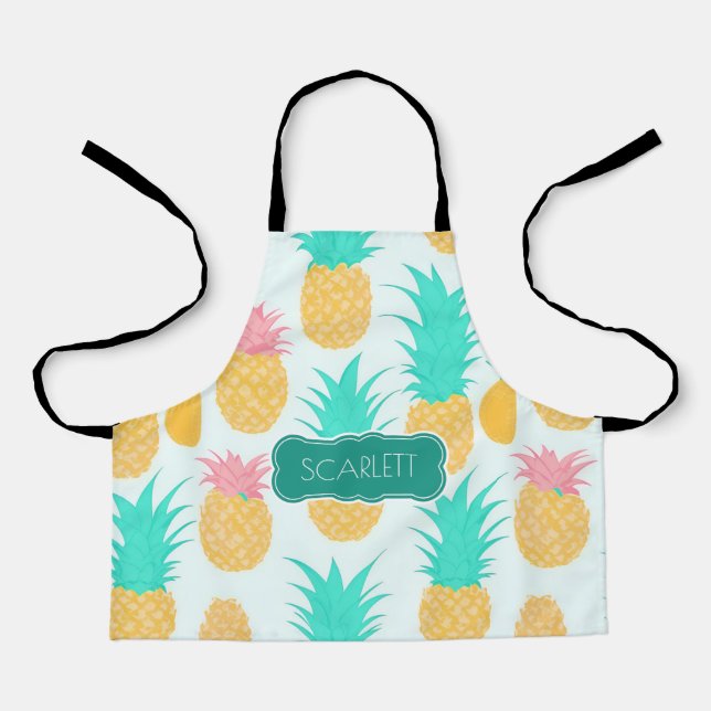 Pineapple Pastel Colourful Personalised Pattern Apron (Front)