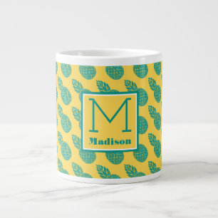 Pineapple Pattern Monogram Large Coffee Mug