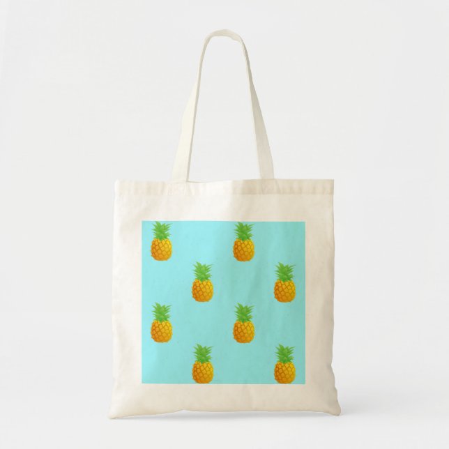 Pineapple Pattern on Blue Tote Bag (Front)