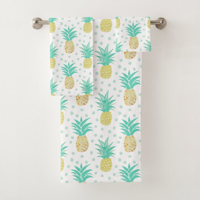 Pineapple Pattern Polka Dot Bath Towel Set (Insitu)