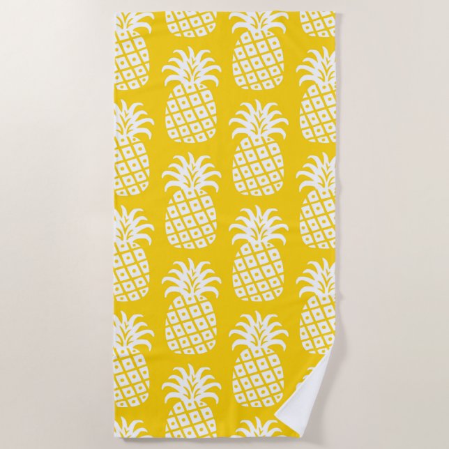 Pineapple Pattern Yellow & White Beach Towel (Front)