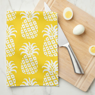 Pineapple Pattern Yellow & White Tea Towel