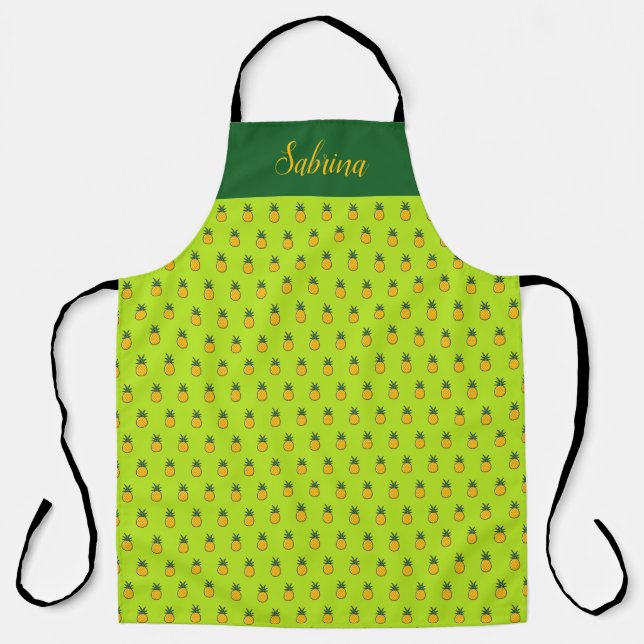 Pineapple Personalised Tropical Luau Kitchen Apron (Front)
