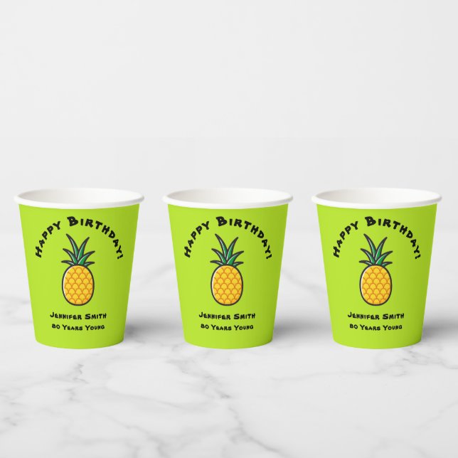 Pineapple Personalised Tropical Paper Cups Party (Multi)