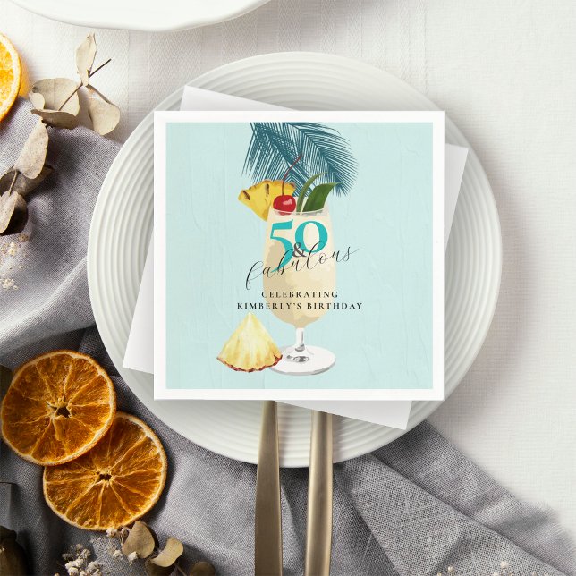 Pineapple Pina Colada Cocktail 50th Birthday Party Napkin (Creator Uploaded)