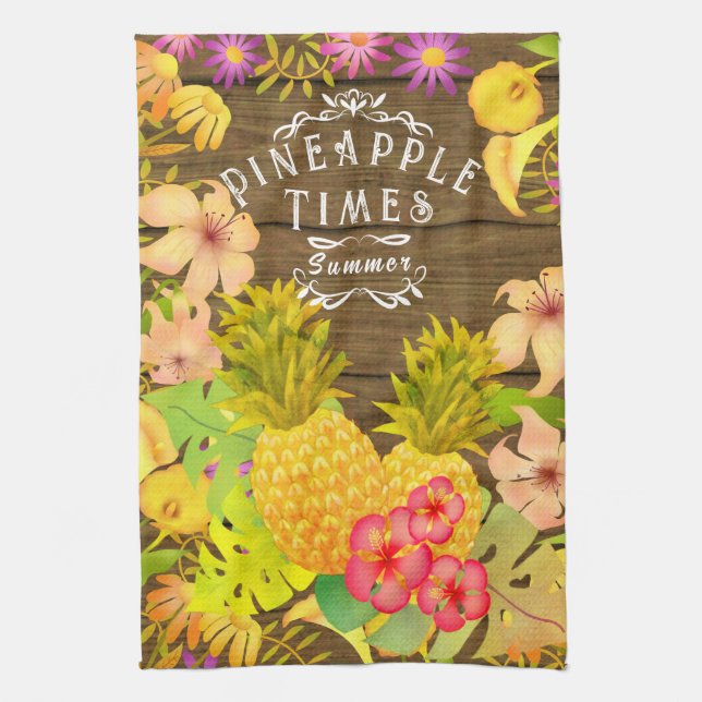 Pineapple Pine Floral  Tea Towel (Vertical)