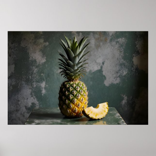 Pineapple & Pineapple Slice Rustic Grunge Photo Poster (Front)