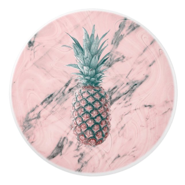 Pineapple Pink Marble Swirl Modern Girly Trendy Ceramic Knob (Front)