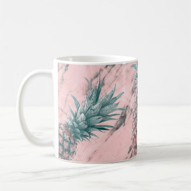 Pineapple Pink Marble Swirl Modern Party Chic Coffee Mug (Left)