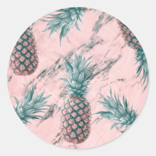 Pineapple Pink Marble Swirl Modern Party Favour Classic Round Sticker