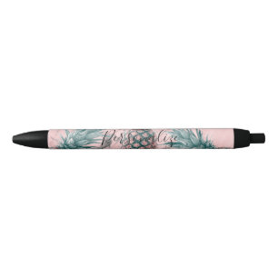 Pineapple & Pink Marble Swirl Modern Tropical Chic Blue Ink Pen