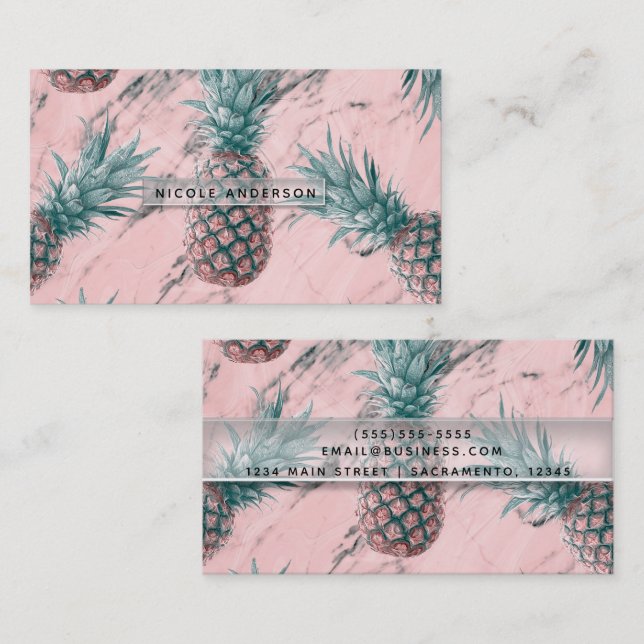 Pineapple Pink Marble Swirl Modern Tropical Chic Business Card (Front/Back)