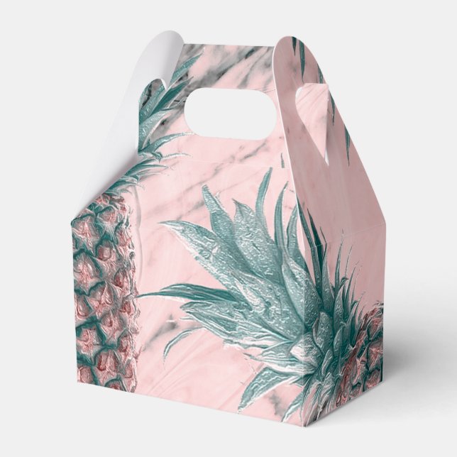 Pineapple & Pink Marble Swirl Modern Tropical Chic Favour Box (Front Side)