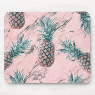 Pineapple & Pink Marble Swirl Modern Tropical Chic Mouse Mat