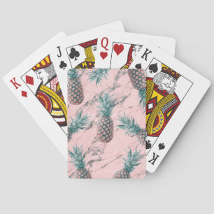 Pineapple & Pink Marble Swirl Modern Tropical Chic Playing Cards