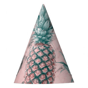 Pineapple Pink Marble Swirl Modern Tropical Party Hat
