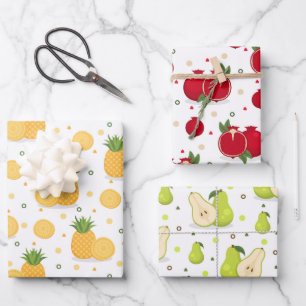 Pineapple Pomegranate Pear Wrapping Paper Set of 3