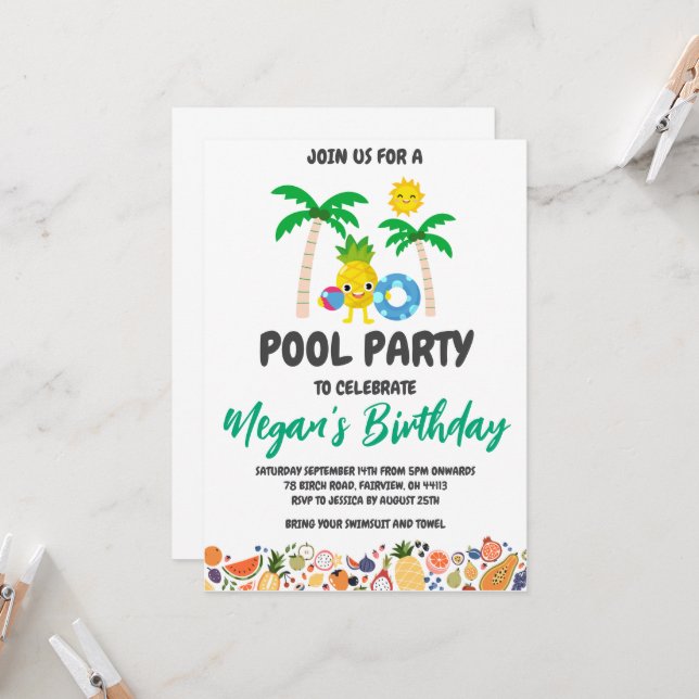 pineapple pool party invitations (Front/Back In Situ)