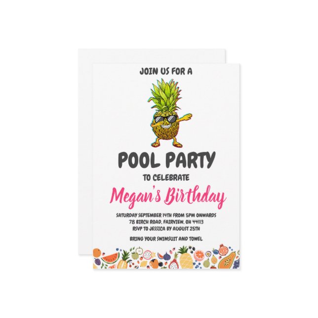 pineapple pool party invitations (Front/Back In Situ)