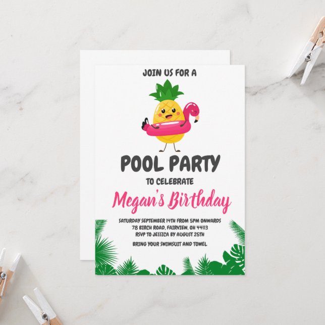 pineapple pool party invitations (Front/Back In Situ)