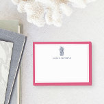 Pineapple Prep | Pink & Navy Personalised Post-it Notes<br><div class="desc">Preppy chic notes feature a small vintage style pineapple illustration with your name or monogram in classic navy blue,  framed by a border of contrasting vibrant fuchsia pink for a look that's sophisticated yet lighthearted.</div>
