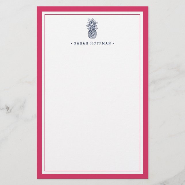 Pineapple Prep | Pink & Navy Personalised Stationery (Front)