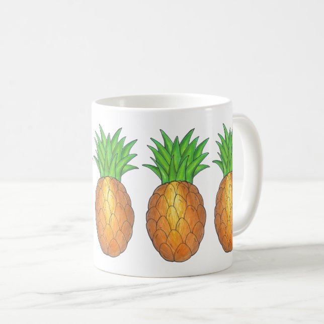 Pineapple Print Tropical Hawaiian Island Fruit Coffee Mug (Front Right)