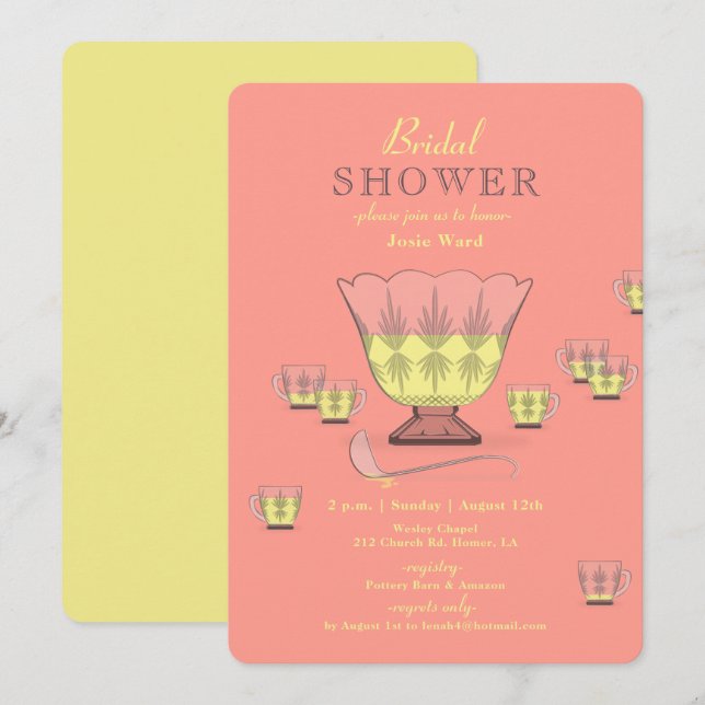 Pineapple Punch Crystal Punch Bowl Bridal Shower Invitation (Front/Back)