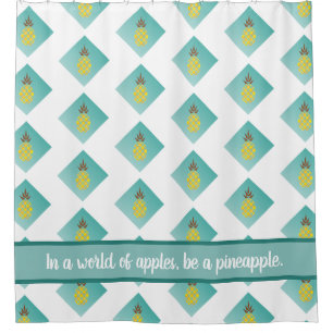Pineapple Quote Teal Yellow Diamond Shower Curtain