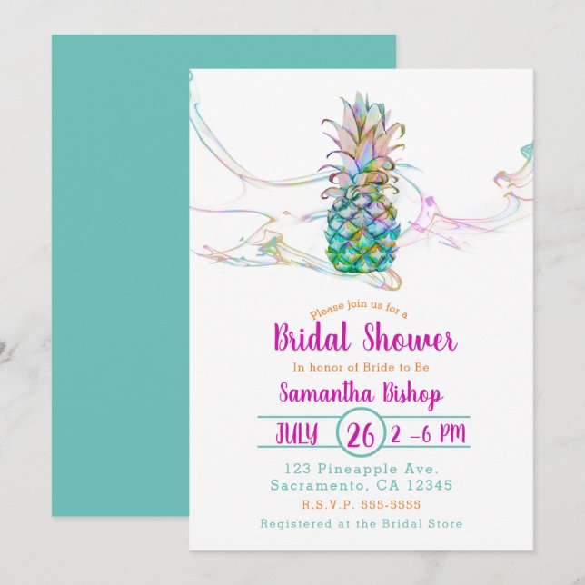 Pineapple Rainbow Colour Splash Bridal Shower Invitation (Front/Back)