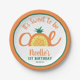 Pineapple Rainbow, Sweet to be One, 1st Birthday Paper Plate