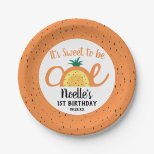Pineapple Rainbow, Sweet to be One, 1st Birthday Paper Plate