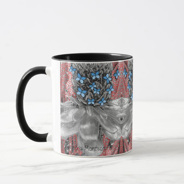 Pineapple Red Ants & Blue Butterflies Signature Mug (Left)