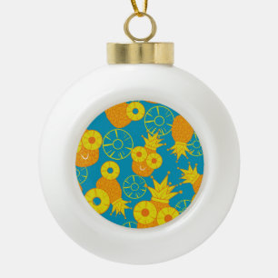 Pineapple Rings: Doodle Cartoon Vintage. Ceramic Ball Christmas Ornament