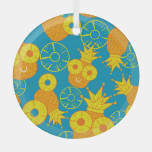 Pineapple Rings: Doodle Cartoon Vintage. Glass Tree Decoration