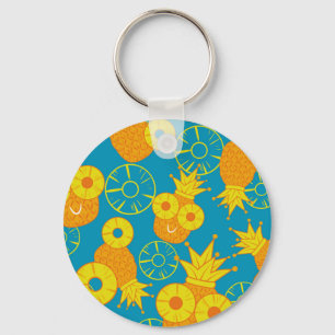 Pineapple Rings: Doodle Cartoon Vintage. Key Ring