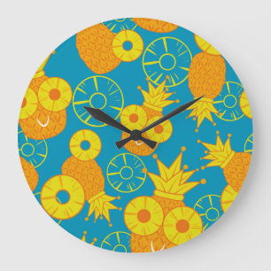 Pineapple Rings: Doodle Cartoon Vintage. Large Clock
